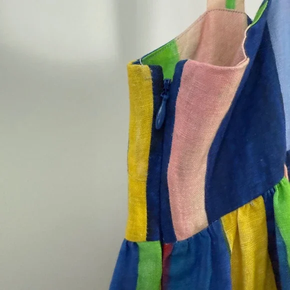 Mara Hoffman Striped Maxi Dress Tie Front Linen Blue Yellow Red Green Size 4 - Picture 8 of 9
